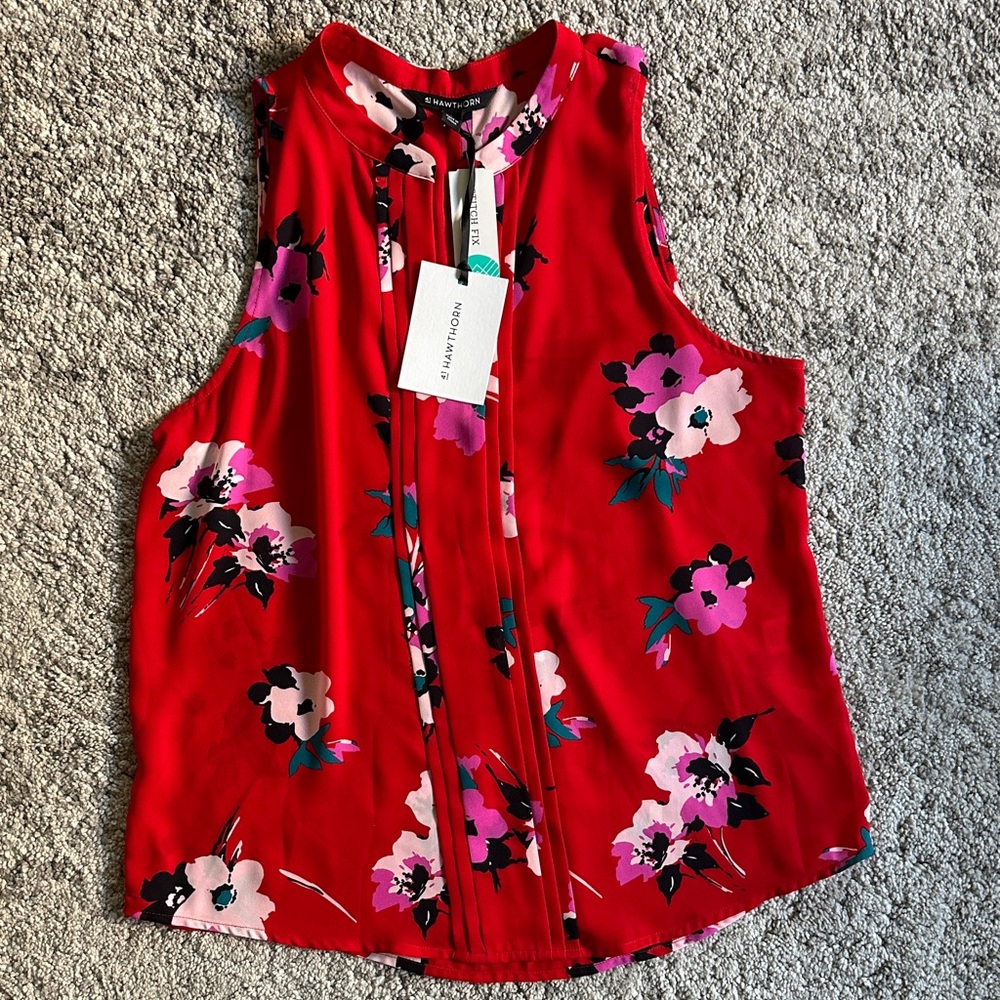 41 Hawthorn Red Floral Sleeveless Blouse